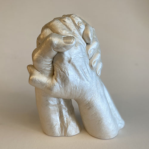 Husband and Wife Hands Holding Memory Castings Love Sculpture